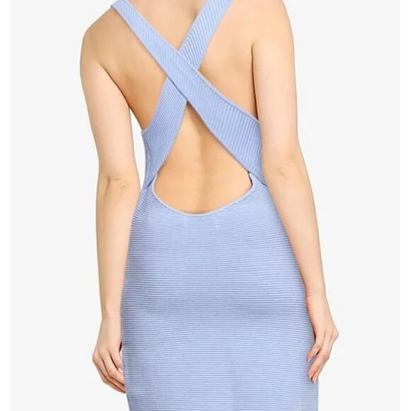 Abercrombie & Fitch Scuba Cross-Back Elevated Ribbed Knit Mini Dress Light Blue - Picture 13 of 13
